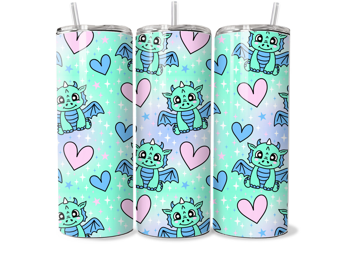 Green Dragons & Hearts Tumbler