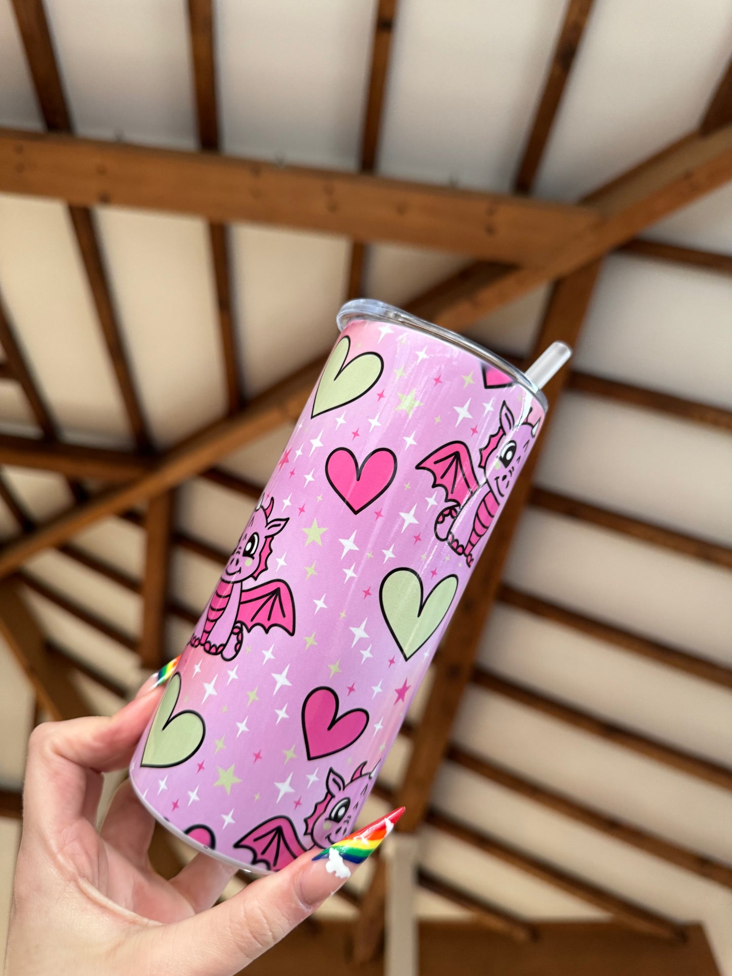 Personalised Pink Dragons & Hearts 15oz Tumbler