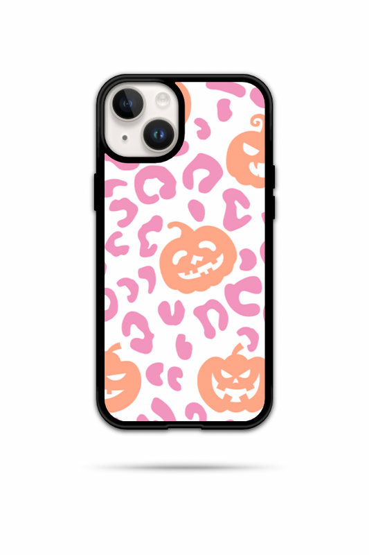 Leopard Print w/ Orange Pumpkins Phone Case (White & Pink)