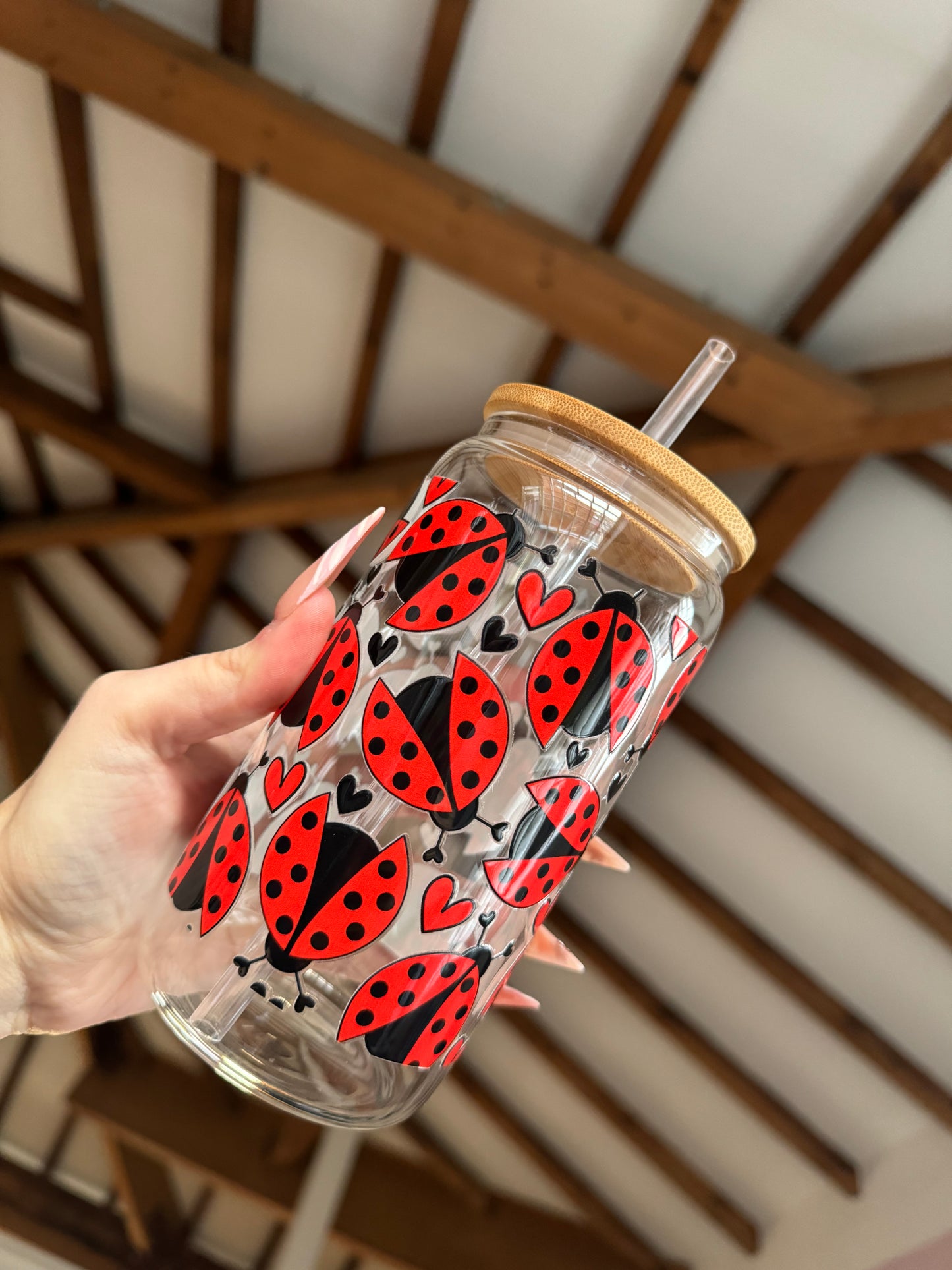 Red Ladybird Clear Libbey Can