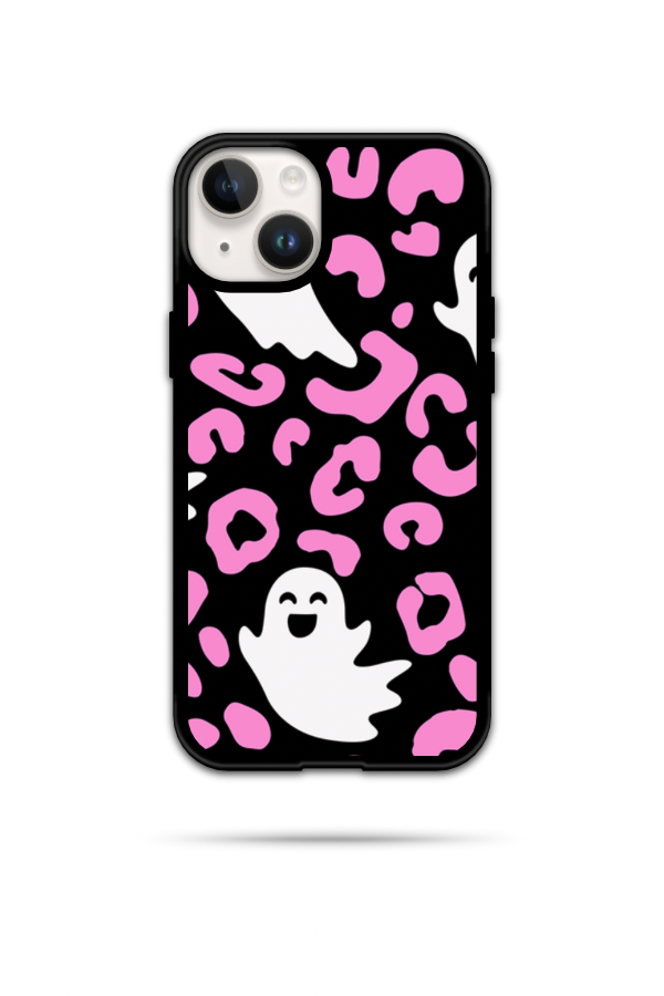 Black & Pink Leopard Print with Ghosts Phone Case