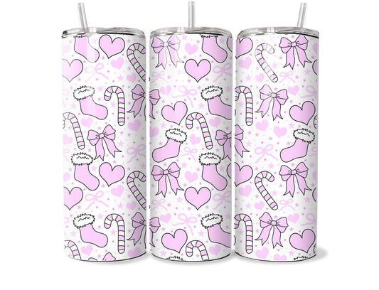 Pink Stocking & Candy Cane 20oz Tumbler