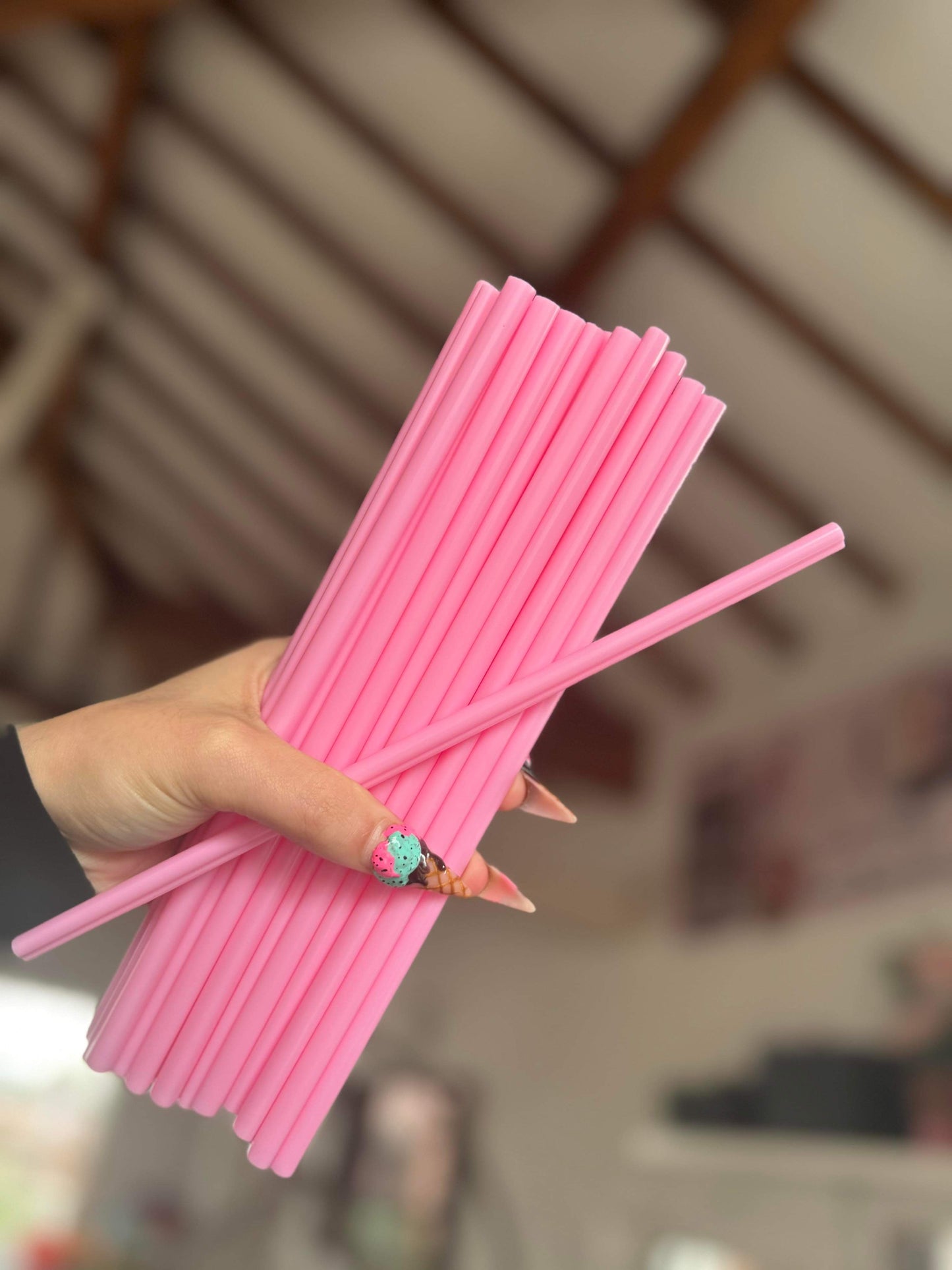 Heart Shape Pink Plastic Straw