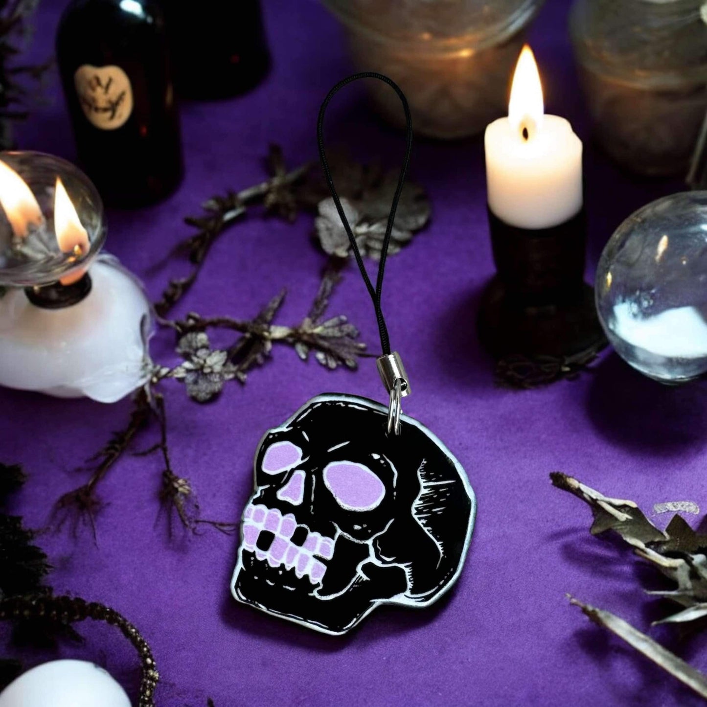 Black & Purple Skull Head Phone Charm