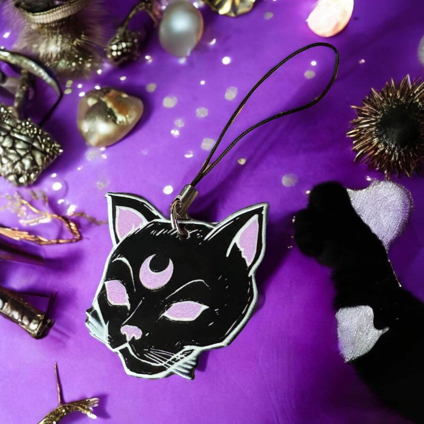 Black & Purple Cat Phone Charm