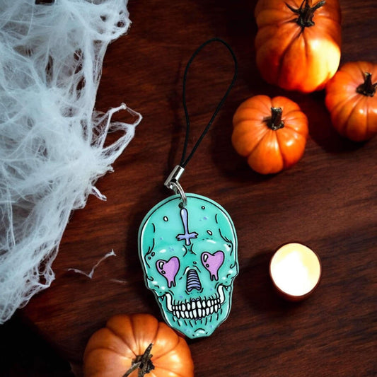 Blue Skull Head Phone Charm