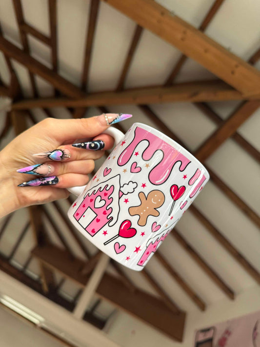 Pink Gingerbread House Mug